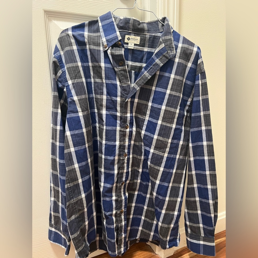 Haggar Navy and Charcoal Checkered Shirt